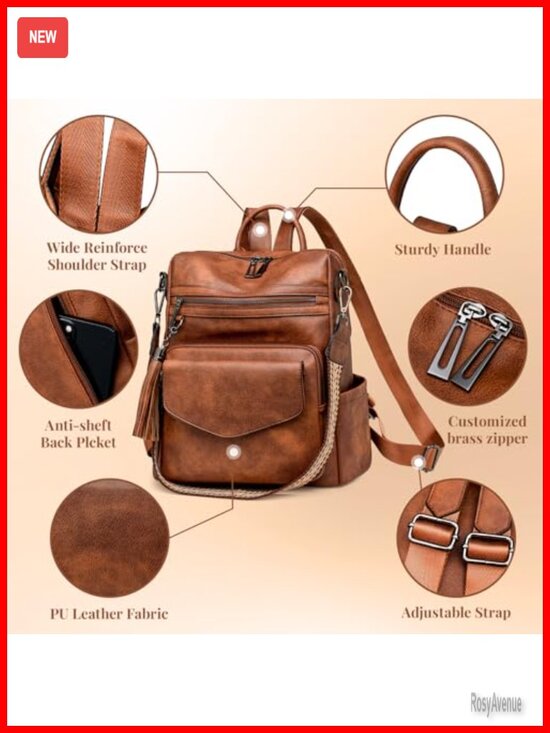 PU Leather Convertible Backpack Purse for Women, Anti-theft, Work Travel School